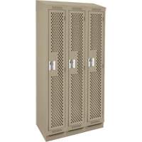 Clean Line Lockers, Bank of 3, 36" x 12" x 82", Steel, Beige, Rivet (Assembled), Perforated Rideout Tool & Machine Inc.