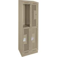 Clean Line Lockers, 2 -tier, Bank of 2, 24" x 12" x 82", Steel, Beige, Rivet (Assembled), Perforated Rideout Tool & Machine Inc.