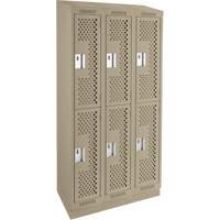Clean Line Lockers, 2 -tier, Bank of 3, 36" x 12" x 82", Steel, Beige, Rivet (Assembled), Perforated Rideout Tool & Machine Inc.