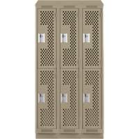 Clean Line Lockers, 2 -tier, Bank of 3, 36" x 12" x 82", Steel, Beige, Rivet (Assembled), Perforated Rideout Tool & Machine Inc.