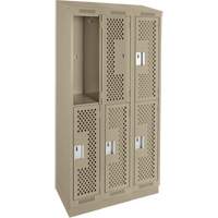 Clean Line Lockers, 2 -tier, Bank of 3, 36" x 12" x 82", Steel, Beige, Rivet (Assembled), Perforated Rideout Tool & Machine Inc.
