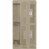 Clean Line Lockers, 2 -tier, Bank of 3, 36" x 12" x 82", Steel, Beige, Rivet (Assembled), Perforated Rideout Tool & Machine Inc.