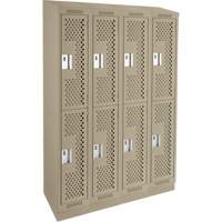 Casiers Clean Line, 2 niveaux, Bloc de 4, 48" x 12" x 82", Acier, Beige, Rivet (assembl&eacute;), Perfor&eacute; Rideout Tool & Machine Inc.