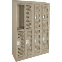 Casiers Clean Line, 2 niveaux, Bloc de 4, 48" x 12" x 82", Acier, Beige, Rivet (assembl&eacute;), Perfor&eacute; Rideout Tool & Machine Inc.