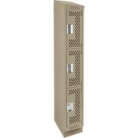 Clean Line Lockers, 3 -tier, 12" x 18" x 82", Steel, Beige, Rivet (Assembled), Perforated Rideout Tool & Machine Inc.