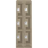 Clean Line Lockers, 3 -tier, Bank of 2, 24" x 18" x 82", Steel, Beige, Rivet (Assembled), Perforated Rideout Tool & Machine Inc.