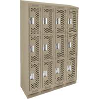 Clean Line Lockers, 3 -tier, Bank of 4, 48" x 18" x 82", Steel, Beige, Rivet (Assembled), Perforated Rideout Tool & Machine Inc.