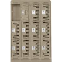 Clean Line Lockers, 3 -tier, Bank of 4, 48" x 18" x 82", Steel, Beige, Rivet (Assembled), Perforated Rideout Tool & Machine Inc.