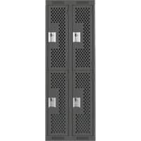 Clean Line Lockers, 2 -tier, Bank of 2, 24" x 15" x 72", Steel, Charcoal, Rivet (Assembled), Perforated Rideout Tool & Machine Inc.