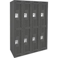Clean Line Lockers, 2 -tier, Bank of 4, 48" x 15" x 72", Steel, Charcoal, Rivet (Assembled), Perforated Rideout Tool & Machine Inc.