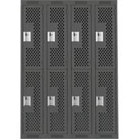Clean Line Lockers, 2 -tier, Bank of 4, 48" x 15" x 72", Steel, Charcoal, Rivet (Assembled), Perforated Rideout Tool & Machine Inc.
