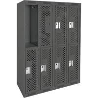 Clean Line Lockers, 2 -tier, Bank of 4, 48" x 15" x 72", Steel, Charcoal, Rivet (Assembled), Perforated Rideout Tool & Machine Inc.
