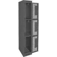 Clean Line Lockers, 3 -tier, 12" x 12" x 72", Steel, Charcoal, Rivet (Assembled), Perforated Rideout Tool & Machine Inc.