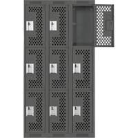 Clean Line Lockers, 3 -tier, Bank of 3, 36" x 12" x 72", Steel, Charcoal, Rivet (Assembled), Perforated Rideout Tool & Machine Inc.