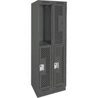 Clean Line Lockers, 2 -tier, Bank of 2, 24" x 18" x 76", Steel, Charcoal, Rivet (Assembled), Perforated Rideout Tool & Machine Inc.