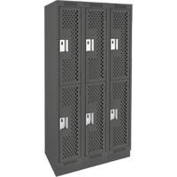 Clean Line Lockers, 2 -tier, Bank of 3, 36" x 18" x 76", Steel, Charcoal, Rivet (Assembled), Perforated Rideout Tool & Machine Inc.