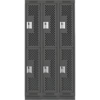 Clean Line Lockers, 2 -tier, Bank of 3, 36" x 18" x 76", Steel, Charcoal, Rivet (Assembled), Perforated Rideout Tool & Machine Inc.
