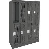 Clean Line Lockers, 2 -tier, Bank of 4, 48" x 18" x 76", Steel, Charcoal, Rivet (Assembled), Perforated Rideout Tool & Machine Inc.