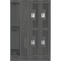 Clean Line Lockers, 2 -tier, Bank of 4, 48" x 18" x 76", Steel, Charcoal, Rivet (Assembled), Perforated Rideout Tool & Machine Inc.