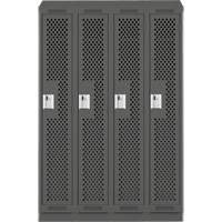 Clean Line Lockers, Bank of 4, 48" x 12" x 82", Steel, Charcoal, Rivet (Assembled), Perforated Rideout Tool & Machine Inc.