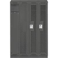 Clean Line Lockers, Bank of 4, 48" x 12" x 82", Steel, Charcoal, Rivet (Assembled), Perforated Rideout Tool & Machine Inc.