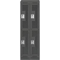 Clean Line Lockers, 2 -tier, Bank of 2, 24" x 12" x 82", Steel, Charcoal, Rivet (Assembled), Perforated Rideout Tool & Machine Inc.