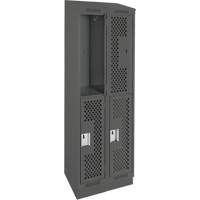 Clean Line Lockers, 2 -tier, Bank of 2, 24" x 12" x 82", Steel, Charcoal, Rivet (Assembled), Perforated Rideout Tool & Machine Inc.