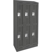 Clean Line Lockers, 2 -tier, Bank of 3, 36" x 12" x 82", Steel, Charcoal, Rivet (Assembled), Perforated Rideout Tool & Machine Inc.