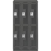 Clean Line Lockers, 2 -tier, Bank of 3, 36" x 12" x 82", Steel, Charcoal, Rivet (Assembled), Perforated Rideout Tool & Machine Inc.