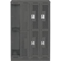 Clean Line Lockers, 2 -tier, Bank of 4, 48" x 12" x 82", Steel, Charcoal, Rivet (Assembled), Perforated Rideout Tool & Machine Inc.