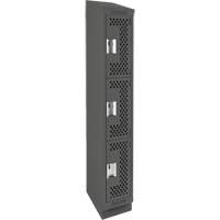 Clean Line Lockers, 3 -tier, 12" x 18" x 82", Steel, Charcoal, Rivet (Assembled), Perforated Rideout Tool & Machine Inc.