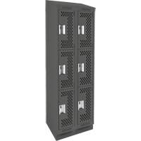Clean Line Lockers, 3 -tier, Bank of 2, 24" x 18" x 82", Steel, Charcoal, Rivet (Assembled), Perforated Rideout Tool & Machine Inc.