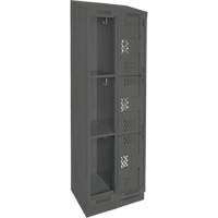 Clean Line Lockers, 3 -tier, Bank of 2, 24" x 18" x 82", Steel, Charcoal, Rivet (Assembled), Perforated Rideout Tool & Machine Inc.