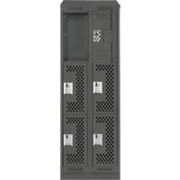 Clean Line Lockers, 3 -tier, Bank of 2, 24" x 18" x 82", Steel, Charcoal, Rivet (Assembled), Perforated Rideout Tool & Machine Inc.