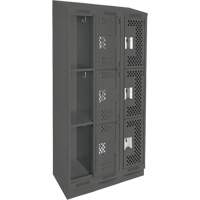 Clean Line Lockers, 3 -tier, Bank of 3, 36" x 18" x 82", Steel, Charcoal, Rivet (Assembled), Perforated Rideout Tool & Machine Inc.
