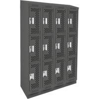 Clean Line Lockers, 3 -tier, Bank of 4, 48" x 18" x 82", Steel, Charcoal, Rivet (Assembled), Perforated Rideout Tool & Machine Inc.