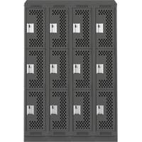 Clean Line Lockers, 3 -tier, Bank of 4, 48" x 18" x 82", Steel, Charcoal, Rivet (Assembled), Perforated Rideout Tool & Machine Inc.