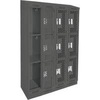 Clean Line Lockers, 3 -tier, Bank of 4, 48" x 18" x 82", Steel, Charcoal, Rivet (Assembled), Perforated Rideout Tool & Machine Inc.