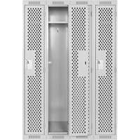 Clean Line Lockers, Bank of 4, 48" x 15" x 72", Steel, Grey, Rivet (Assembled), Perforated Rideout Tool & Machine Inc.