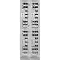 Clean Line Lockers, 2 -tier, Bank of 2, 24" x 18" x 76", Steel, Grey, Rivet (Assembled), Perforated Rideout Tool & Machine Inc.