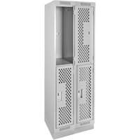 Clean Line Lockers, 2 -tier, Bank of 2, 24" x 18" x 76", Steel, Grey, Rivet (Assembled), Perforated Rideout Tool & Machine Inc.
