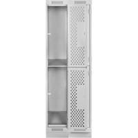 Clean Line Lockers, 2 -tier, Bank of 2, 24" x 18" x 76", Steel, Grey, Rivet (Assembled), Perforated Rideout Tool & Machine Inc.