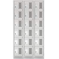 Assembled Lockerettes Clean Line Perforated Economy Lockers, 6 -tier, Bank of 3, 18" x 72" x 12", Steel Rideout Tool & Machine Inc.