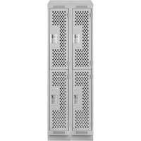 Clean Line Lockers, 2 -tier, Bank of 2, 24" x 12" x 82", Steel, Grey, Rivet (Assembled), Perforated Rideout Tool & Machine Inc.