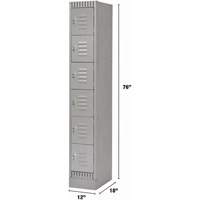 Lockers, 6 -tier, 12" x 18" x 76", Steel, Grey, Knocked Down Rideout Tool & Machine Inc.