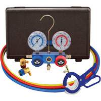 Automotive R134A 2-Way Manifold Gauge Set with 3-In-1 Side Mount Can Tap Valve Rideout Tool & Machine Inc.