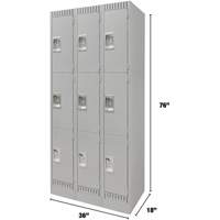 Lockers, 3 -tier, Bank of 3, 36" x 18" x 76", Steel, Grey, Knocked Down Rideout Tool & Machine Inc.