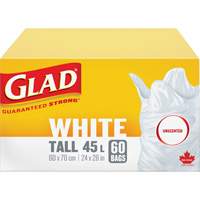 Tall 45L Unscented Garbage Bags, Regular, 24" W x 28" L, White Rideout Tool & Machine Inc.