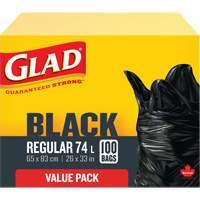 74L Garbage Bags, Regular, 26" W x 33" L, Black, Open Top JP301 | Rideout Tool & Machine Inc.