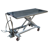 Pneumatic Hydraulic Scissor Lift Table, Stainless Steel, 63" L x 31-1/2" W, 1000 lbs. Cap. LV471 | Rideout Tool & Machine Inc.